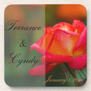Persönliche Hochzeit von Rot und Gelb Rose Untersetzer