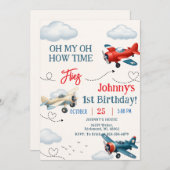 Persönliche Junge Zeit fliegt 1. Geburtstag Einladung (Vorne/Hinten)