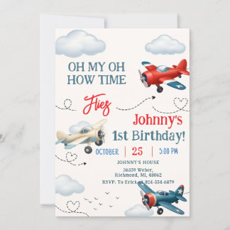 Persönliche Junge Zeit fliegt 1. Geburtstag Einladung