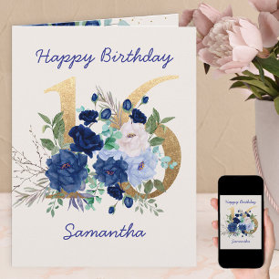 Persönliche Karte zum 16. Geburtstag mit floraler