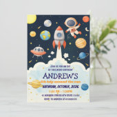 Persönliche Kinder Außenraketenschiff Astronaut Ge Einladung (Stehend Vorderseite)