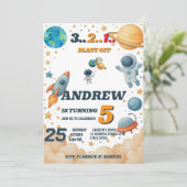 Persönliche Kinder im Weltraum Digitaler Geburtsta Einladung (Stehend Vorderseite)