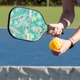 Persönliche kreative Blumen-Neuro-Kunst Teal Grün Pickleball Schläger