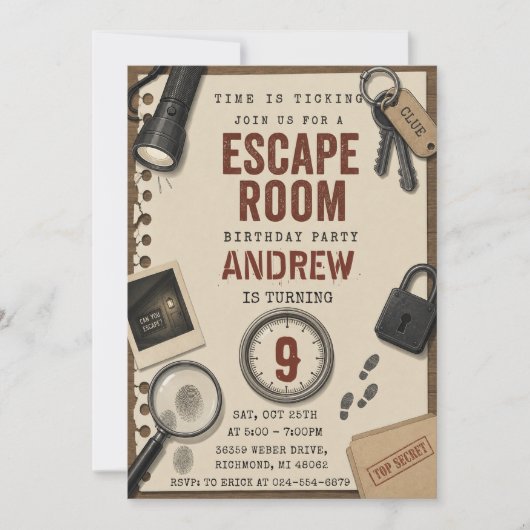 Persönliche moderne Escape-Room-Geburtstagsfeier Einladung (Vorderseite)