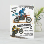 Persönliche moderne Motocross Dirt Motorbike Gebur Einladung (Stehend Vorderseite)