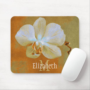 Persönliche Monogramm-weiße Orchideen-goldene Mousepad