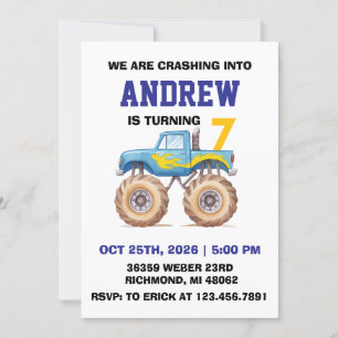 Persönliche Monster Truck Geburtstagsparty für Jun Einladung