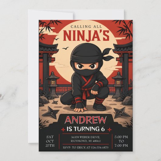 Persönliche Ninja-Geburtstagsfeier Einladung (Vorderseite)