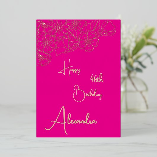 Persönliche Pink & Gold-Karte mit Namen und Alter Folieneinladung (Stehend vorne)