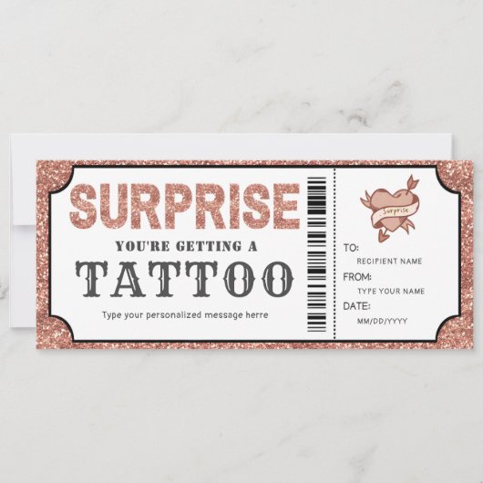 Persönliche Rose Gold Tattoo Geschenkgutschein Einladung (Vorderseite)