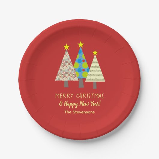 Persönliche rote Weihnachtstanne Pappteller (Vorderseite)