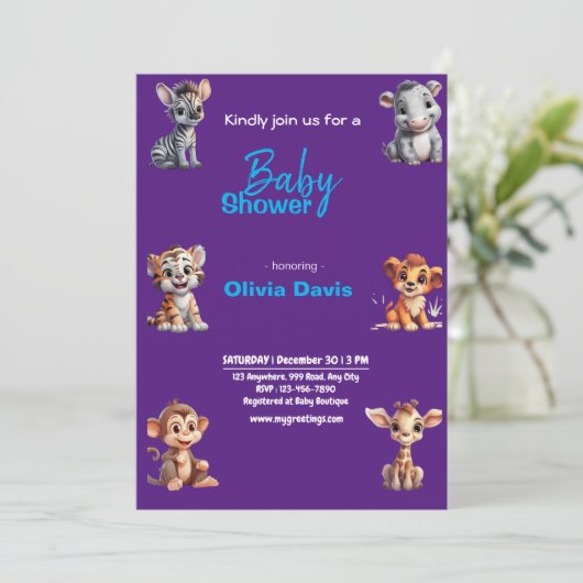 Persönliche Safari Baby Dusche Einladung (Stehend Vorderseite)