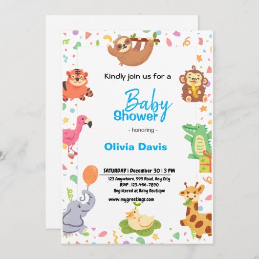 Persönliche Safari Baby Dusche Einladung (Vorne/Hinten)