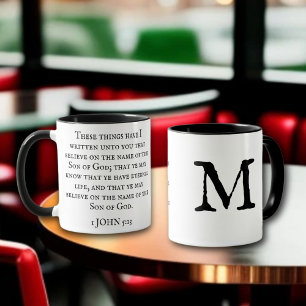 Persönliche Schriftstelle 1. Johannes 5,13 Monogra Tasse