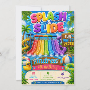 Persönliche Splash Pool Wasserrutsche Geburtstagsf Einladung