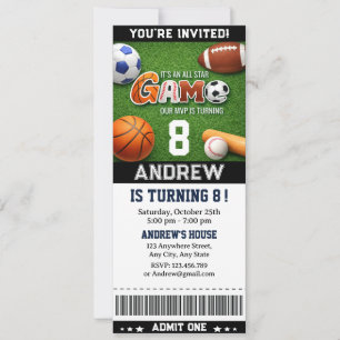 Persönliche THEME All-Star-Sportticket-Geburtstags Einladung