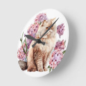 PERSÖNLICHE WASSERKATZE MIT PINK-BLUME RUNDE WANDUHR (Winkel)