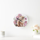 PERSÖNLICHE WASSERKATZE MIT PINK-BLUME RUNDE WANDUHR (Zuhause)