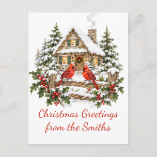 Persönliche Weihnachtsgrüße Cardinal Cabin Postkarte