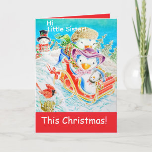 Persönliche Weihnachtsgrüße für kleine Schwester  Karte