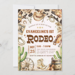 Persönlicher 1. Cowboy Rodeo Wild West Geburtstag Einladung