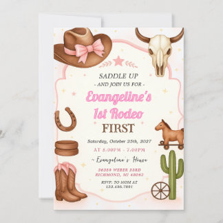 Persönlicher 1. Rodeo Girl Cowgirl Geburtstag Einladung