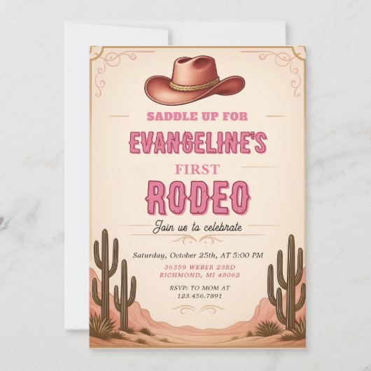 Persönlicher 1. Rodeo Wild West Western Geburtstag Einladung (Vorderseite)