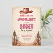 Persönlicher 1. Rodeo Wild West Western Geburtstag Einladung (Stehend Vorderseite)