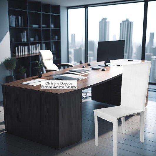 Persönlicher Bankmanager weiß Schreibtischnamensplakette