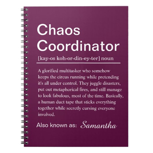 Persönlicher Chaos-Koordinator-Definition Notizblock (Vorderseite)