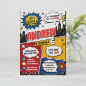 Persönlicher Comic-Superhelden-Geburtstag  Einladung (Stehend Vorderseite)