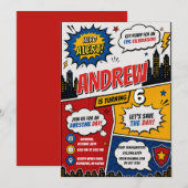 Persönlicher Comic-Superhelden-Geburtstag  Einladung (Vorne/Hinten)