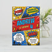 Persönlicher Comic-Superhelden-Geburtstag Einladung (Stehend Vorderseite)