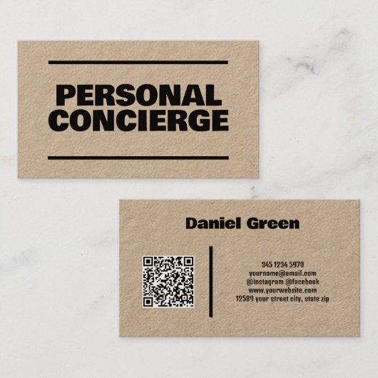 Persönlicher Concierge QR Kraft Visitenkarte (Vorne/Hinten)