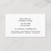 Persönlicher Concierge und Assistent Visitenkarte (Rückseite)