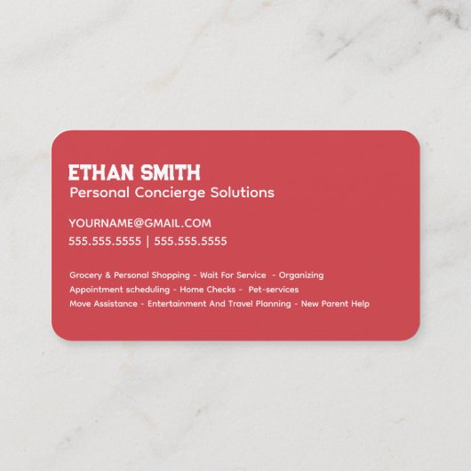 Persönlicher Concierge Visitenkarte (Rückseite)