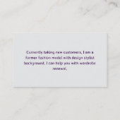 Persönlicher Designberater im Makeover-Stil Visitenkarte (Rückseite)