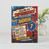 Persönlicher digitaler Comic-Superhelden-Geburtsta Einladung (Stehend Vorderseite)