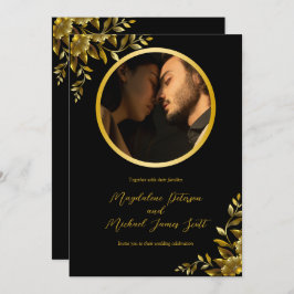 Persönlicher Foto Gold Circle Frame auf Black Wedd Einladung