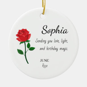 Persönlicher Geburtstag June Rose Keramik Ornament