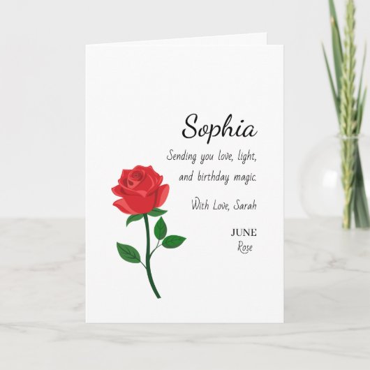 Persönlicher Geburtstag Juni-Rose Karte (Vorderseite)