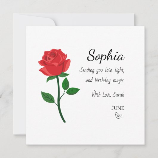 Persönlicher Geburtstag Juni-Rose Karte (Vorderseite)