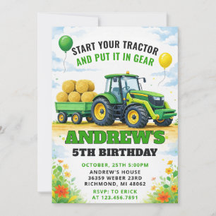 Persönlicher grüner Farm-Traktor Geburtstag Einladung