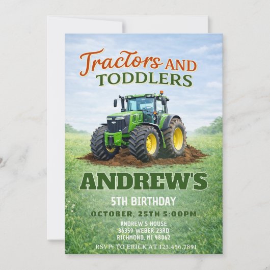 Persönlicher Grüner Traktor Geburtstag Einladung (Vorderseite)