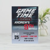 Persönlicher Hockey Geburtstag mit Foto Einladung (Stehend Vorderseite)