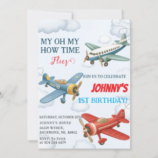 Persönlicher Junge 1. Flugzeug Kind Geburtstag Einladung