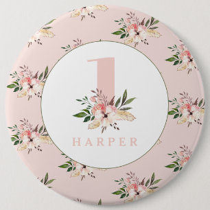 Persönlicher Knopf in Rosa mit Blumen und Alter Button