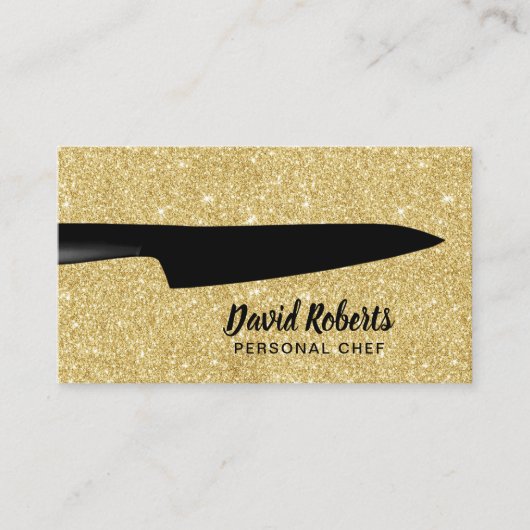 Persönlicher Koch Catering Black Knife Gold Glitze Visitenkarte (Vorderseite)