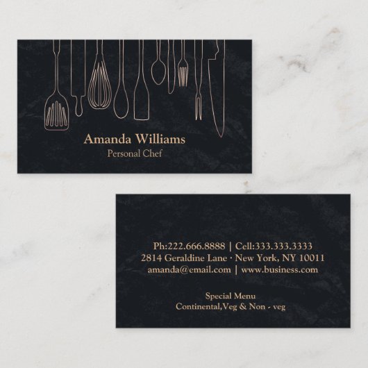 Persönlicher Koch Catering Küche Silberverschraubu Visitenkarte (Vorne/Hinten)