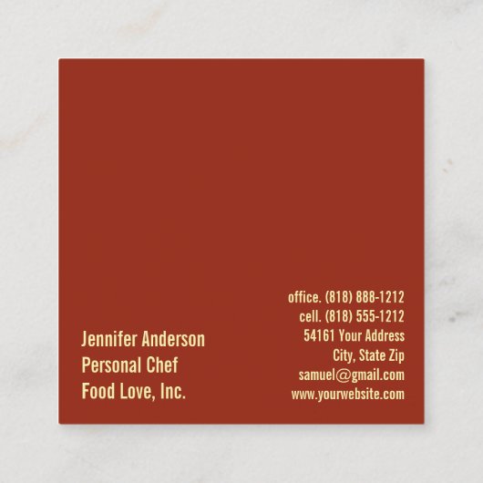 Persönlicher Koch Sous Koch Restaurant Quadratische Visitenkarte (Rückseite)